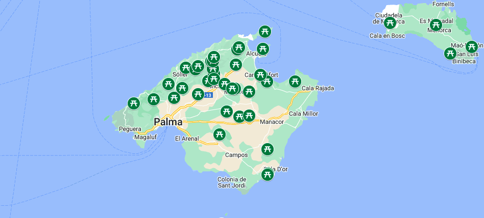 Mapa de Areas recreativas de Mallorca